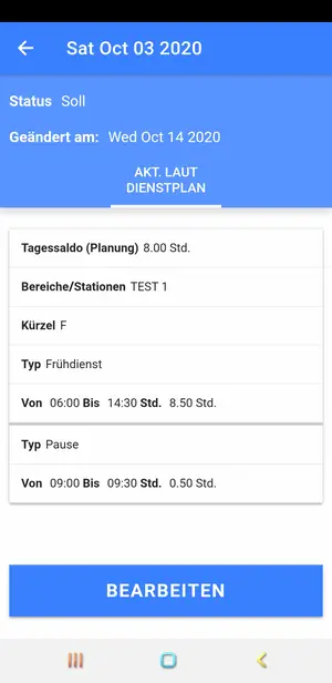 Scherm van de app